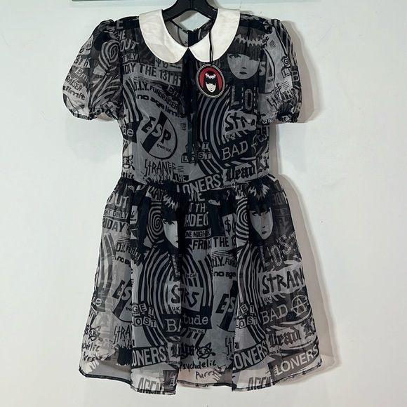 Emily The Strange Organza graphic a line mini dress Peter Pan collar small new - Picture 1 of 9